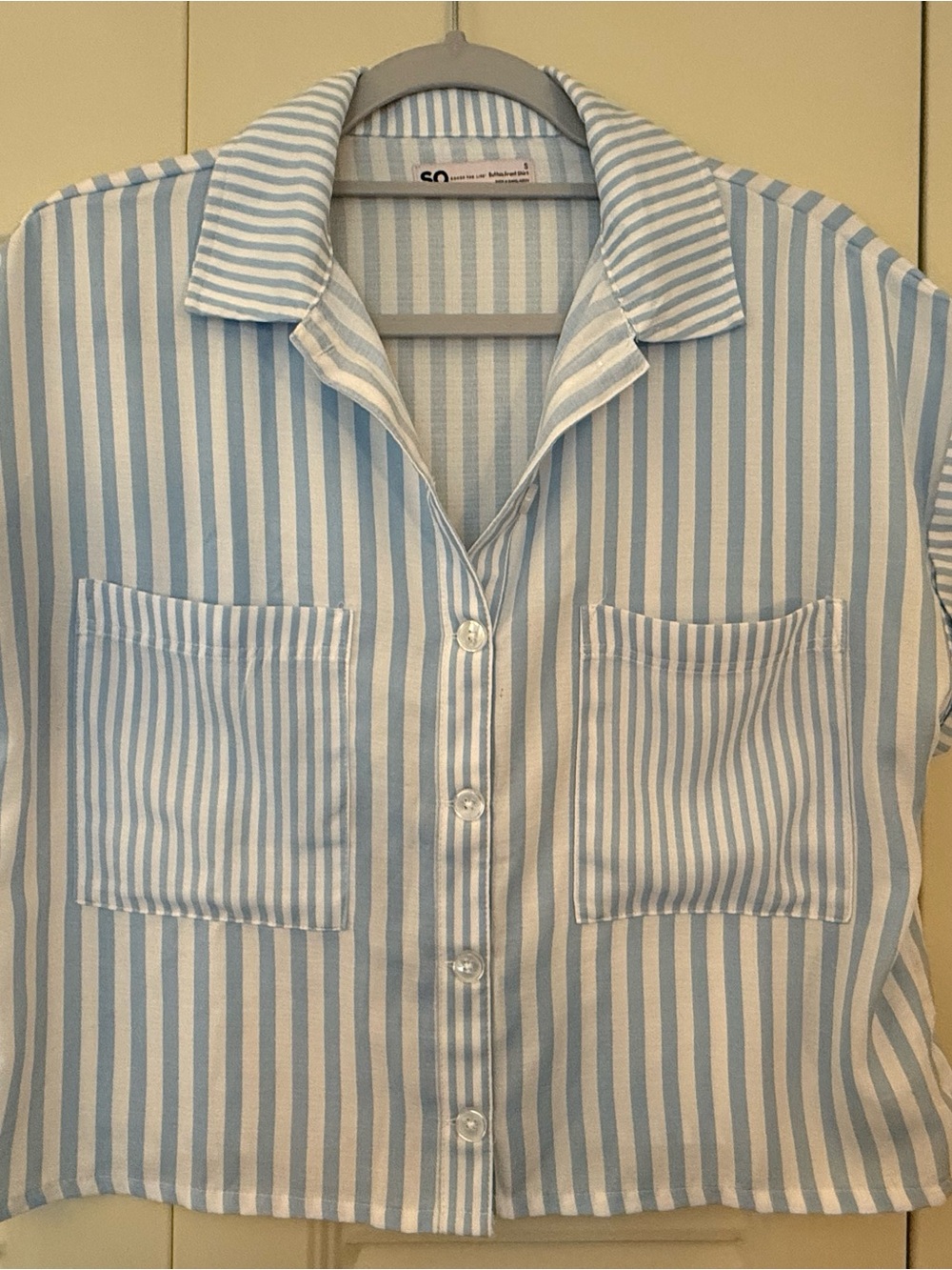 Striped Light Blue & White Short Button-Up Shirt